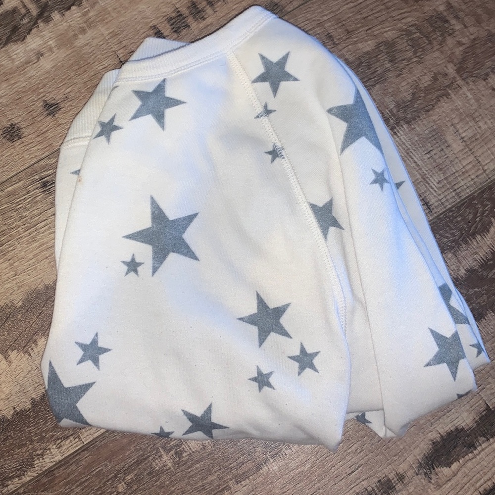 white crewneck with grey stars